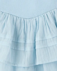 Girls Pleated Tiered V-Waist Dress