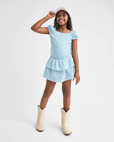 Girls Pleated Tiered V-Waist Dress