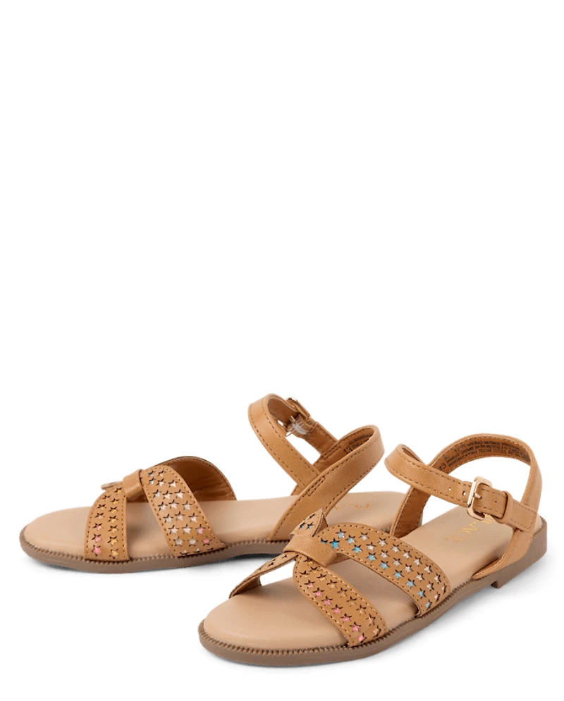 Girls Perforated Star Sandals