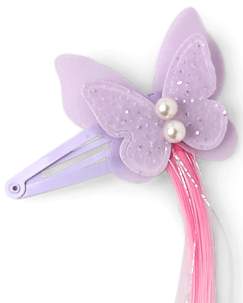 Girls Butterfly Rainbow Faux Hair Extension Hair Clip 4-Pack