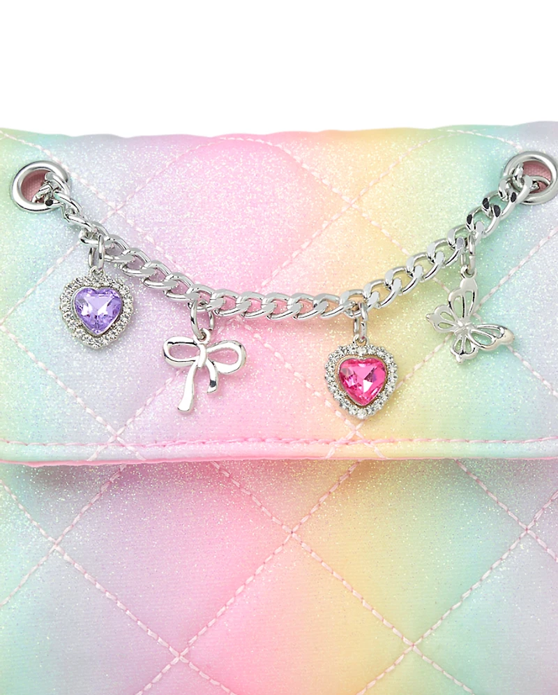 Girls Rainbow Glitter Charm Bag