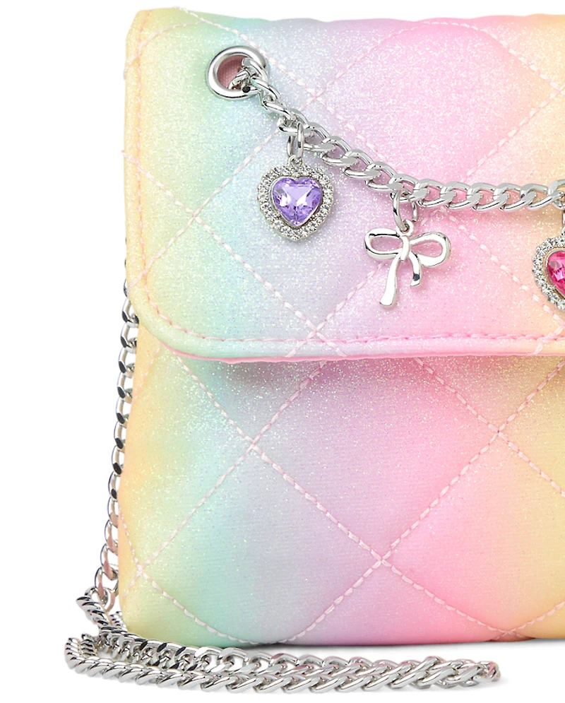 Girls Rainbow Glitter Charm Bag