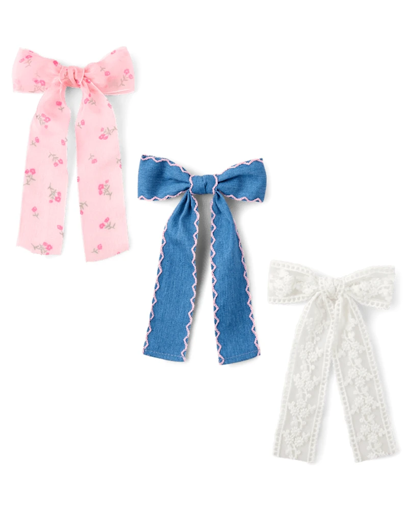 Girls Floral Bow Hair Clip 3-Pack