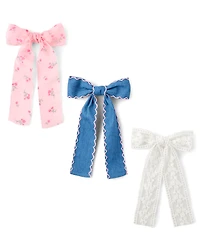 Girls Floral Bow Hair Clip 3-Pack