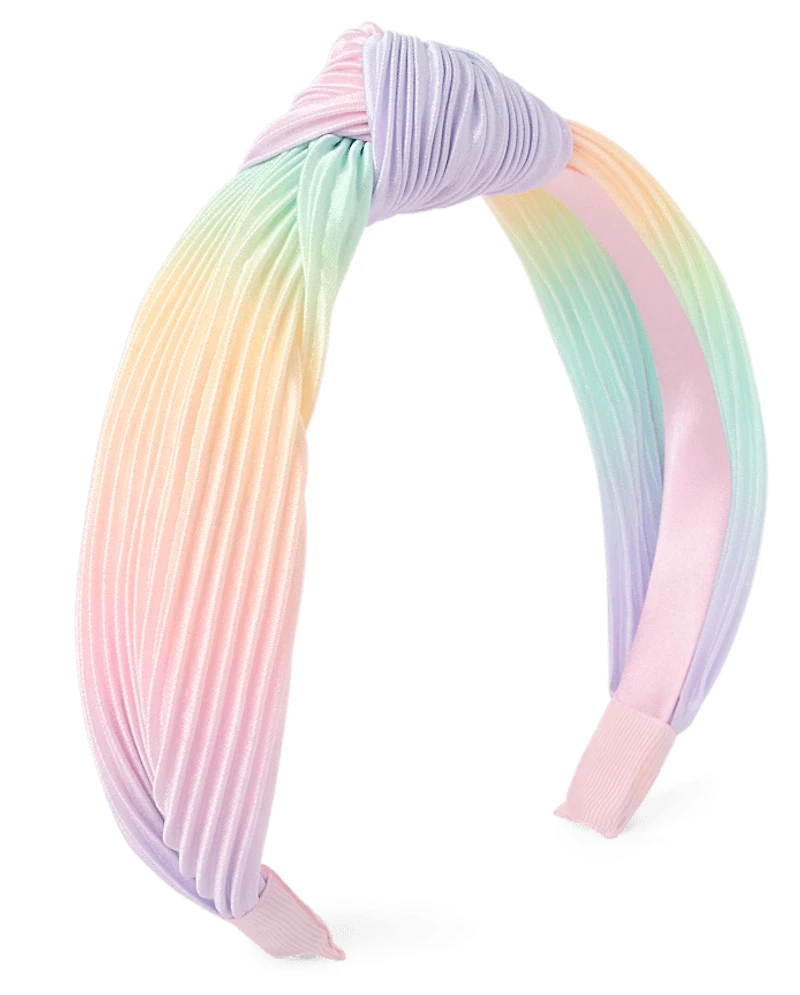 Girls Rainbow Pleated Satin Top Knot Headband