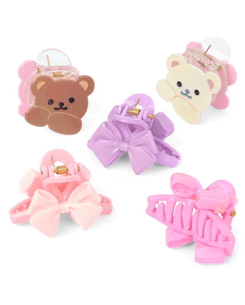 Girls Bear Bow Claw Clip 5-Pack