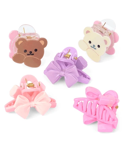 Girls Bear Bow Claw Clip 5-Pack