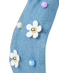 Girls Studded Floral Chambray Top Knot Headband