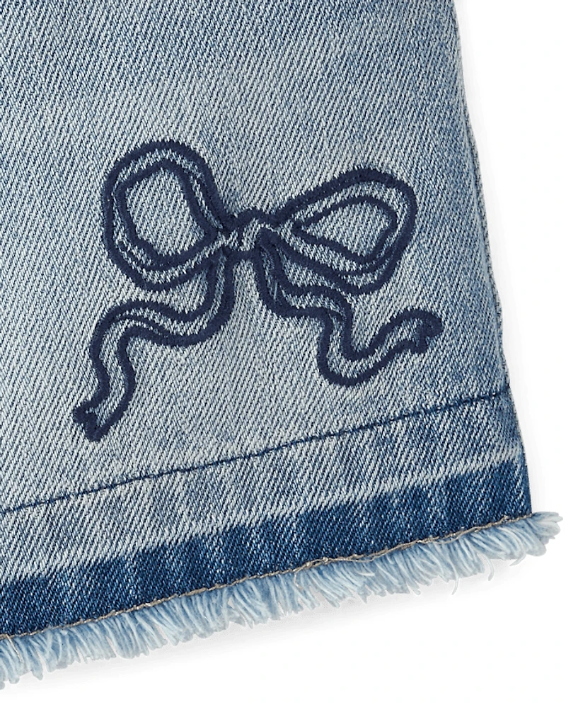 Girls Hello Kitty® Embroidered Frayed Denim Midi Shorts