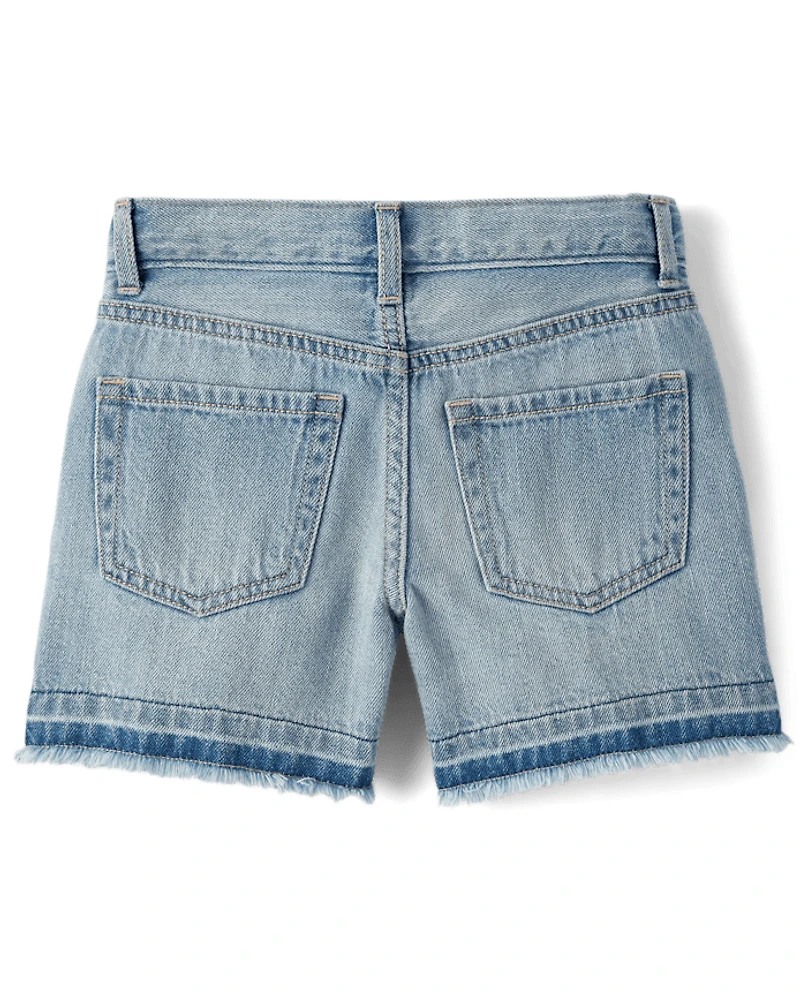 Girls Hello Kitty® Embroidered Frayed Denim Midi Shorts