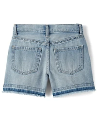 Girls Hello Kitty® Embroidered Frayed Denim Midi Shorts