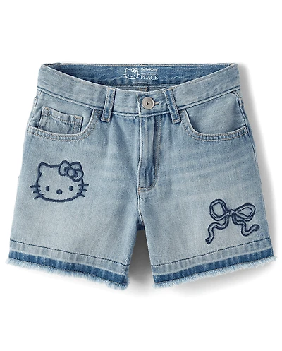 Girls Hello Kitty® Embroidered Frayed Denim Midi Shorts