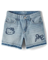 Girls Hello Kitty® Embroidered Frayed Denim Midi Shorts