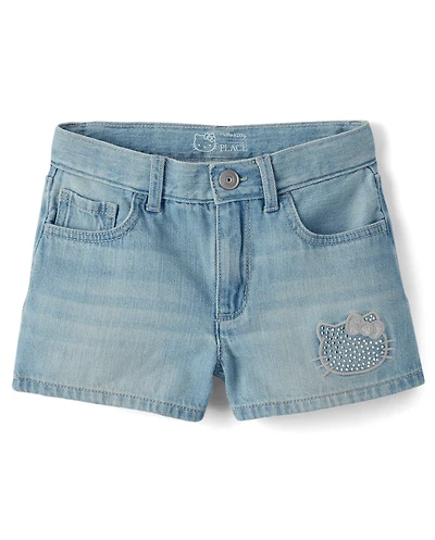 Girls Hello Kitty® Rhinestone Denim Shortie Shorts