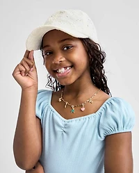 Girls Bow Back Embroidered Eyelet Baseball Hat