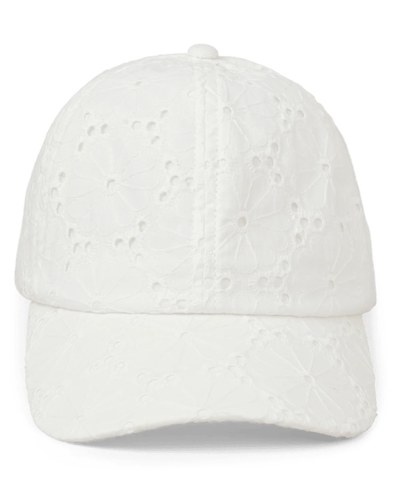 Girls Bow Back Embroidered Eyelet Baseball Hat