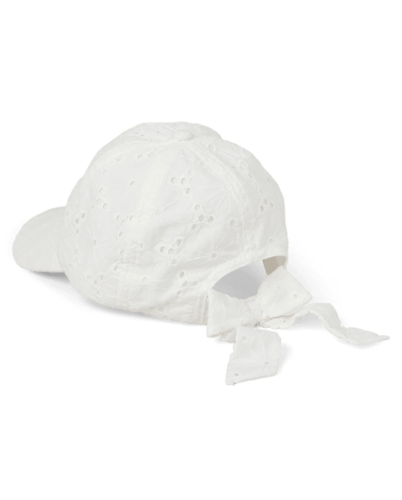 Girls Bow Back Embroidered Eyelet Baseball Hat