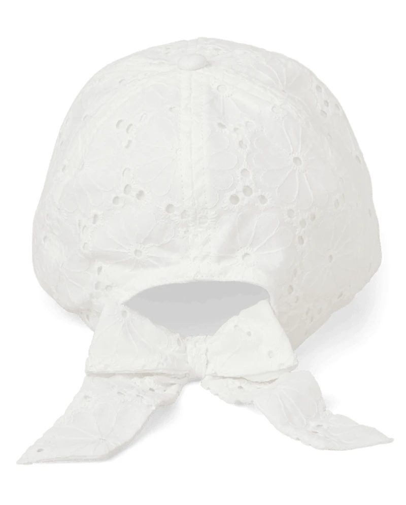 Girls Bow Back Embroidered Eyelet Baseball Hat