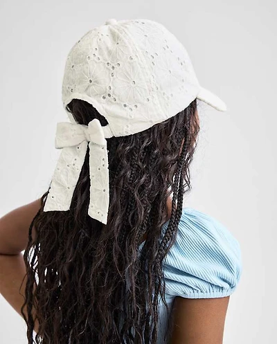 Girls Bow Back Embroidered Eyelet Baseball Hat