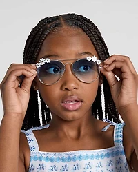 Girls Floral Aviator Sunglasses