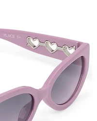 Girls Perforated Heart Cat Eye Sunglasses