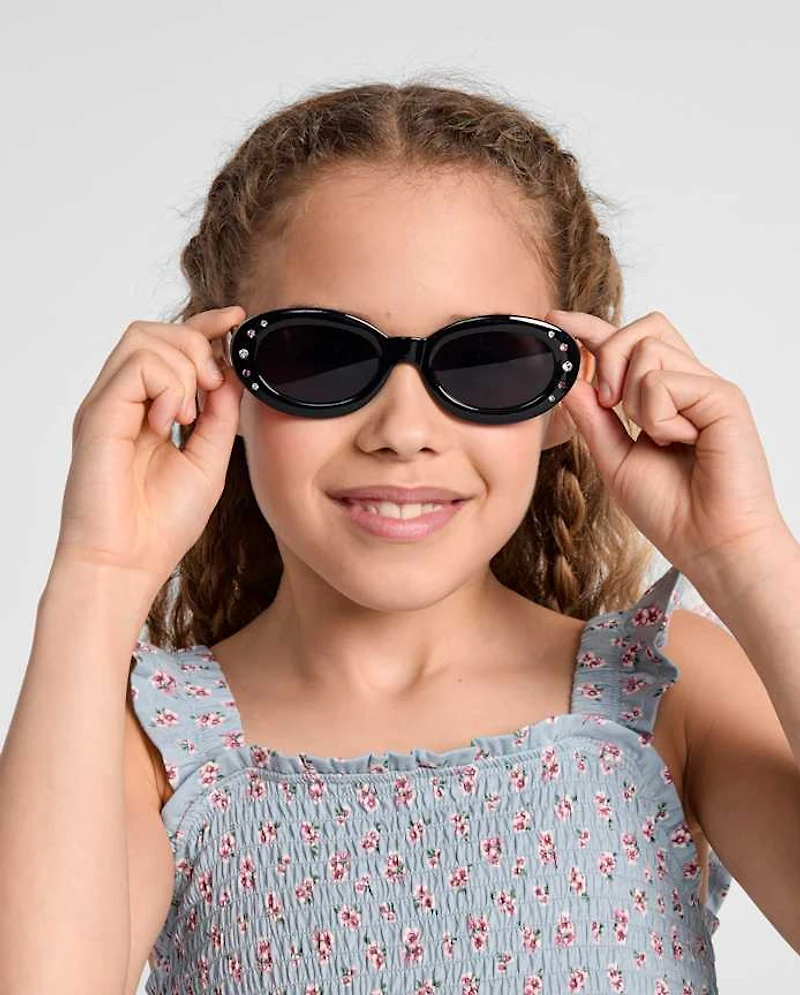 Girls Rhinestone Oval Sunglasses