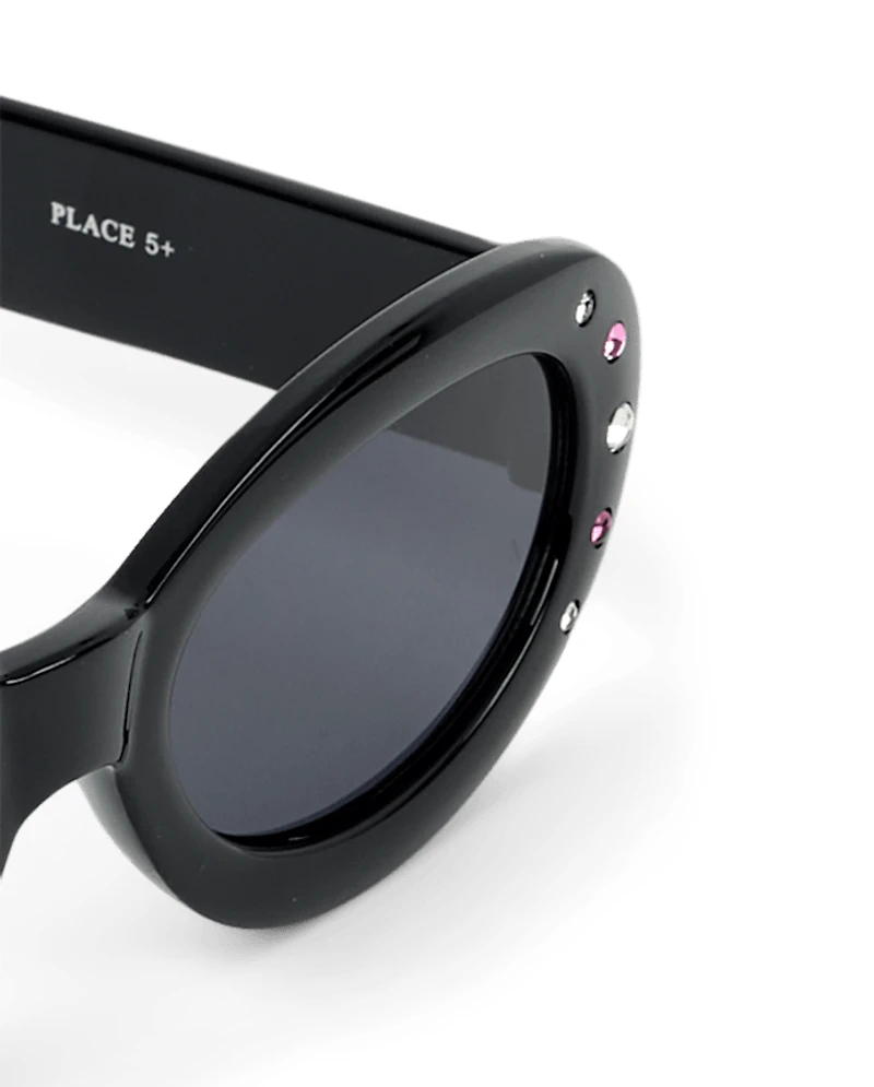 Girls Rhinestone Oval Sunglasses