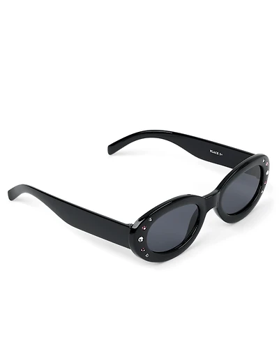 Girls Rhinestone Oval Sunglasses