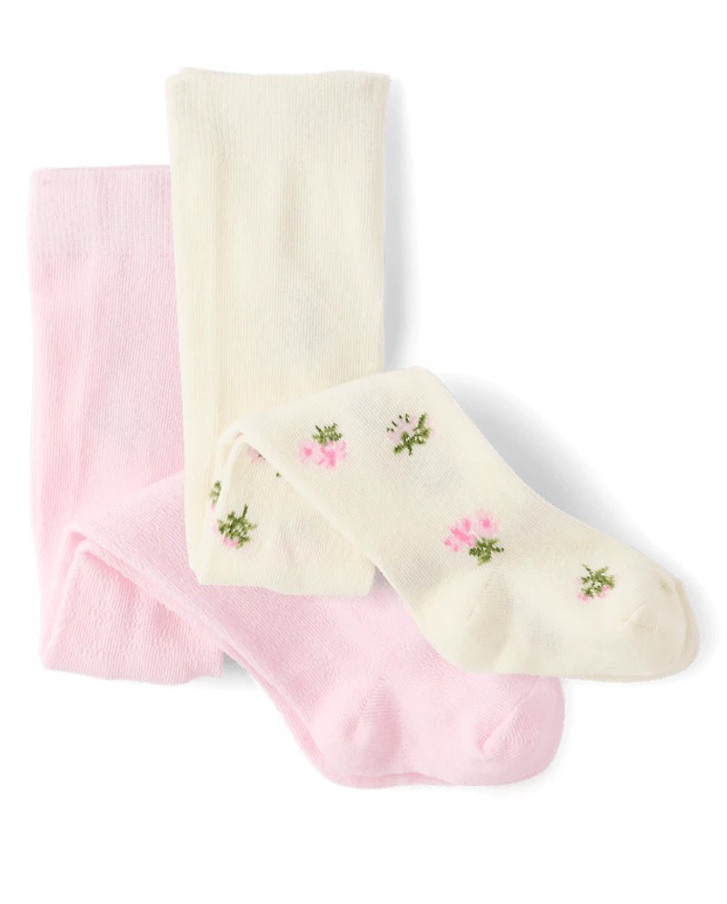 Baby Girls Floral Pointelle Tights 2-Pack