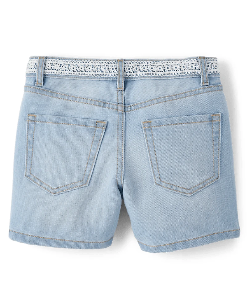 Girls Embroidered Floral Relaxed Denim Midi Shorts