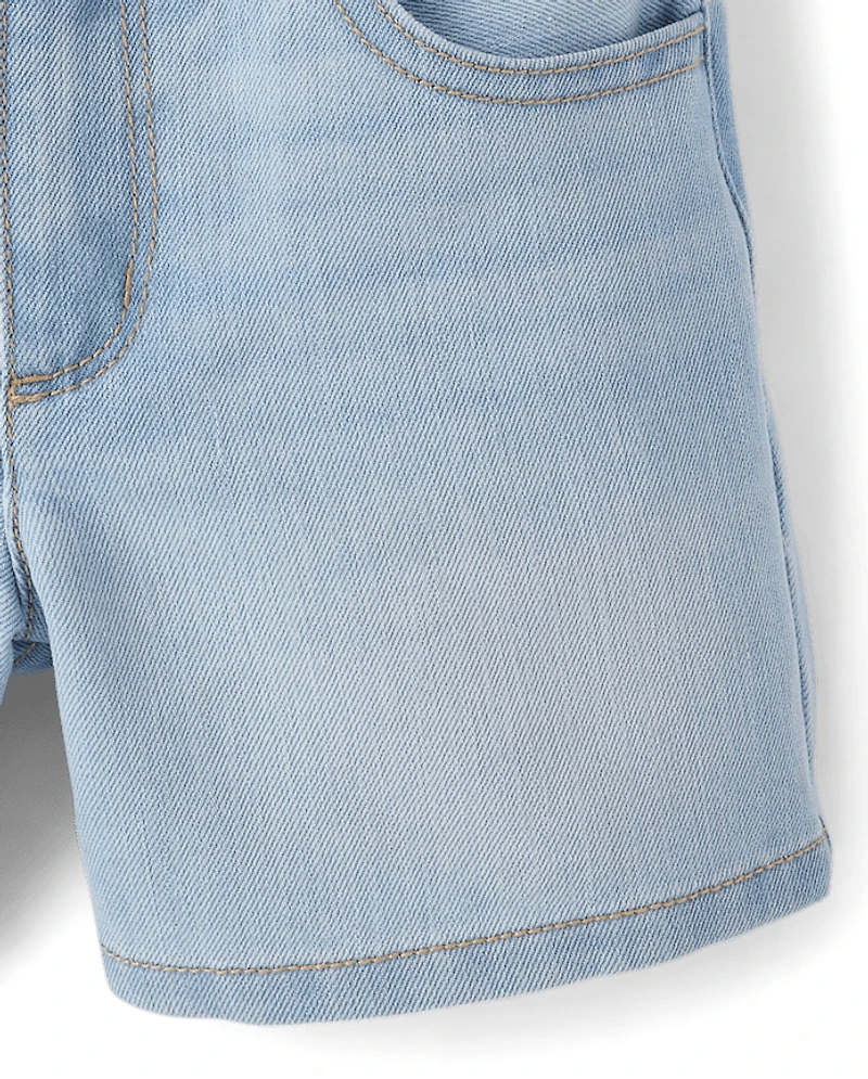 Girls Embroidered Floral Relaxed Denim Midi Shorts