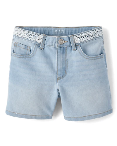 Girls Embroidered Floral Relaxed Denim Midi Shorts