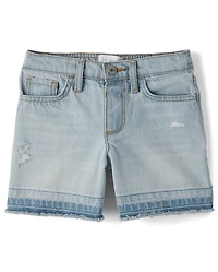 Girls Ripped Relaxed Denim Midi Shorts