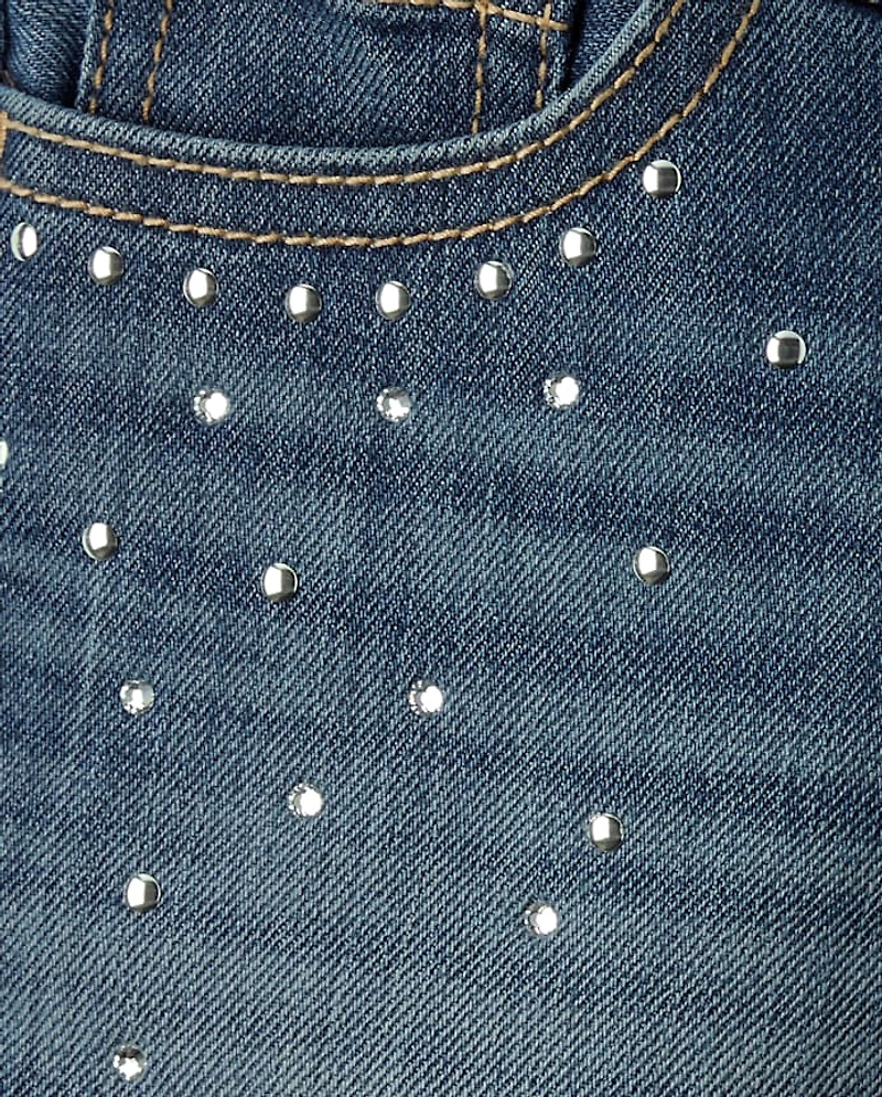 Short en jean midi à strass pour filles
