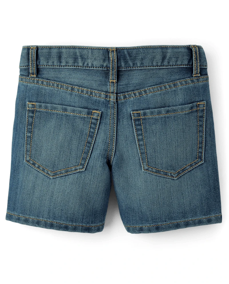 Girls Rhinestone Studded Midi Jean Shorts