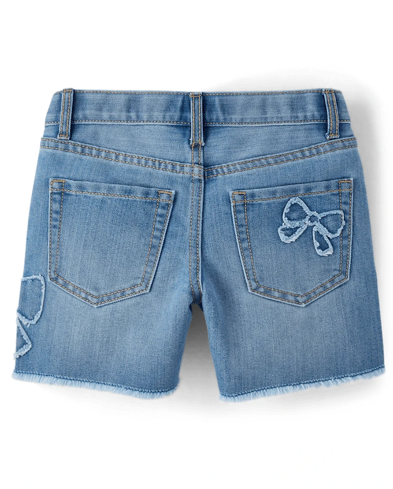 Girls Applique Bow Midi Jean Shorts