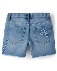 Girls Applique Bow Midi Jean Shorts