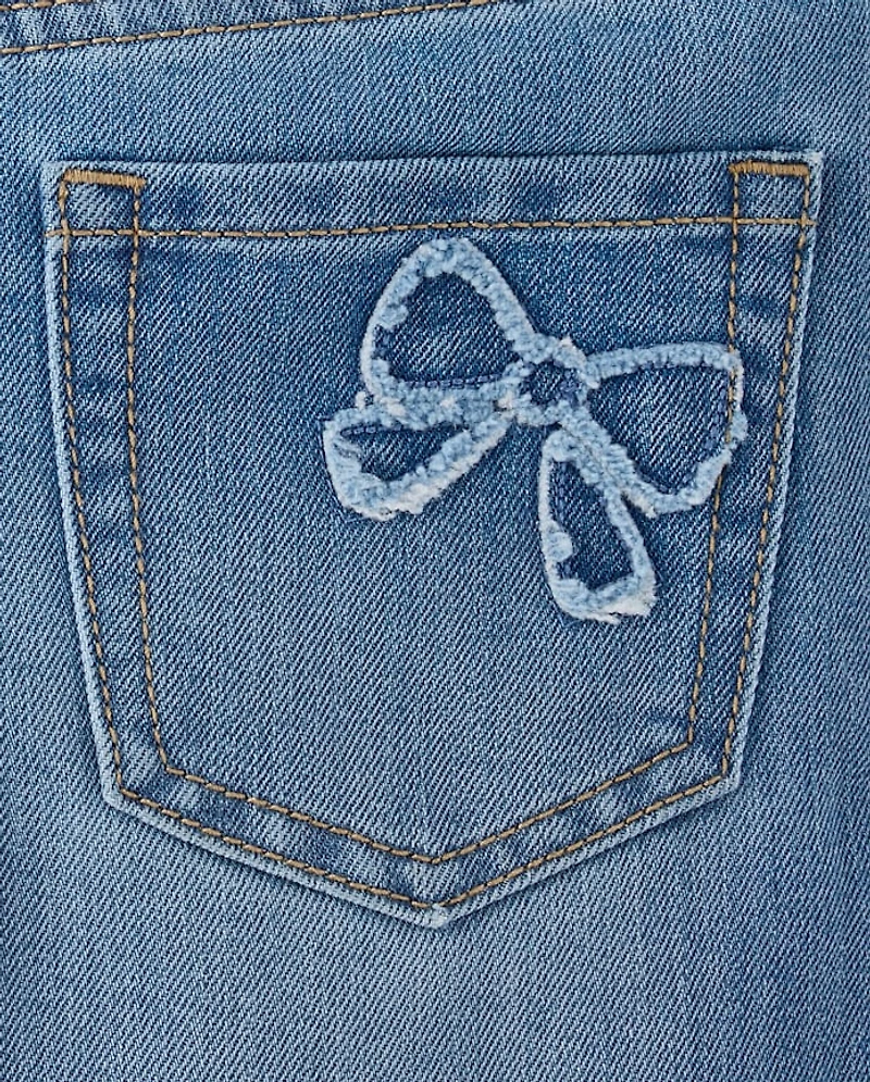 Girls Applique Bow Midi Jean Shorts