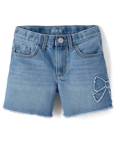 Girls Applique Bow Midi Jean Shorts