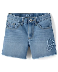 Girls Applique Bow Midi Jean Shorts