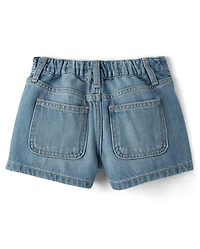 Shorty en jean décontracté à poches plaquées pour filles