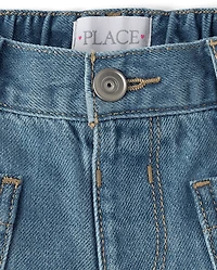 Shorty en jean décontracté à poches plaquées pour filles