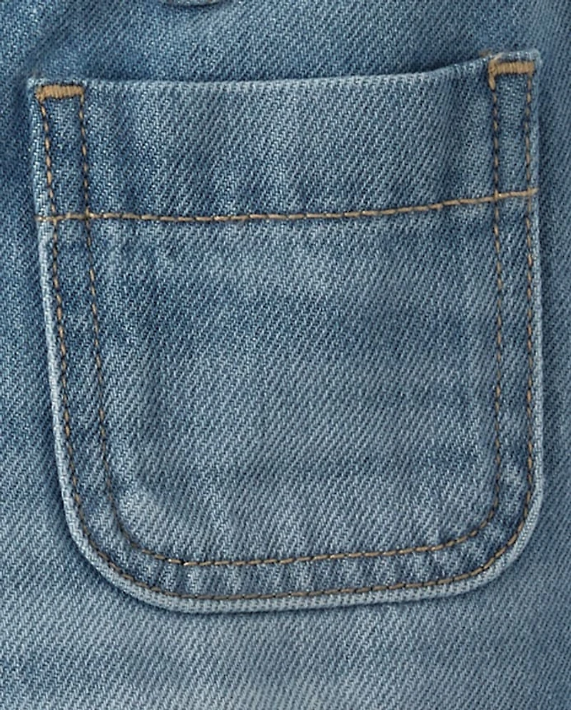 Girls Patch Pocket Relaxed Denim Shortie Shorts