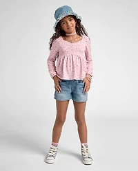 Girls Patch Pocket Relaxed Denim Shortie Shorts