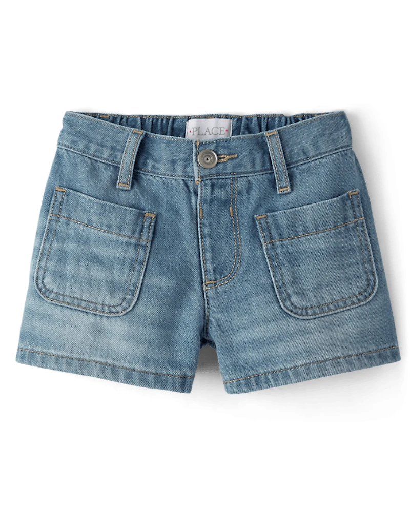 Shorty en jean décontracté à poches plaquées pour filles