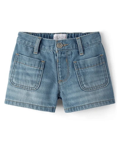 Shorty en jean décontracté à poches plaquées pour filles