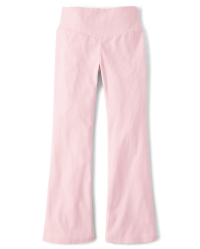 Girls Ribbed High Rise Flare Leggings