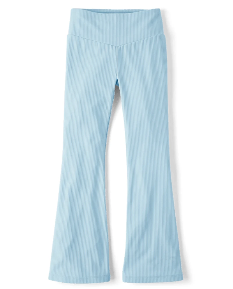 Girls Ribbed High Rise Flare Leggings
