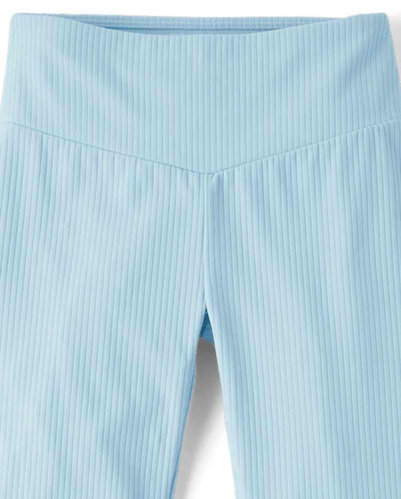 Girls Ribbed High Rise Flare Leggings