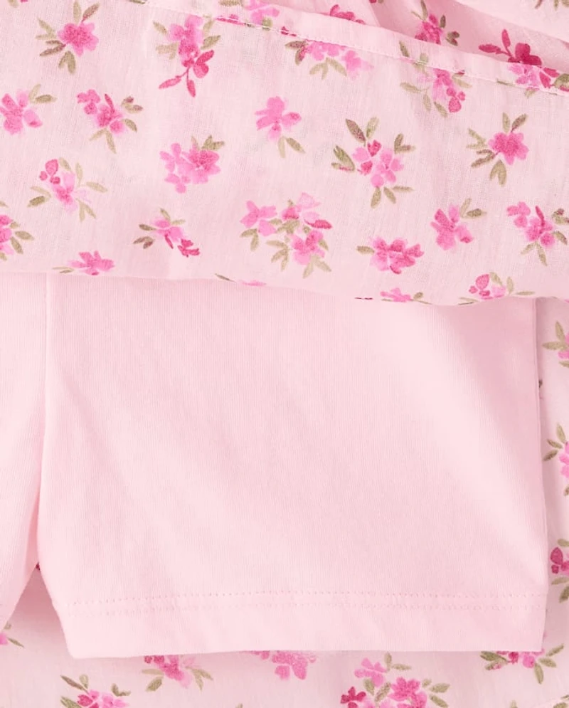 Girls Floral Tiered V-Waist Dress